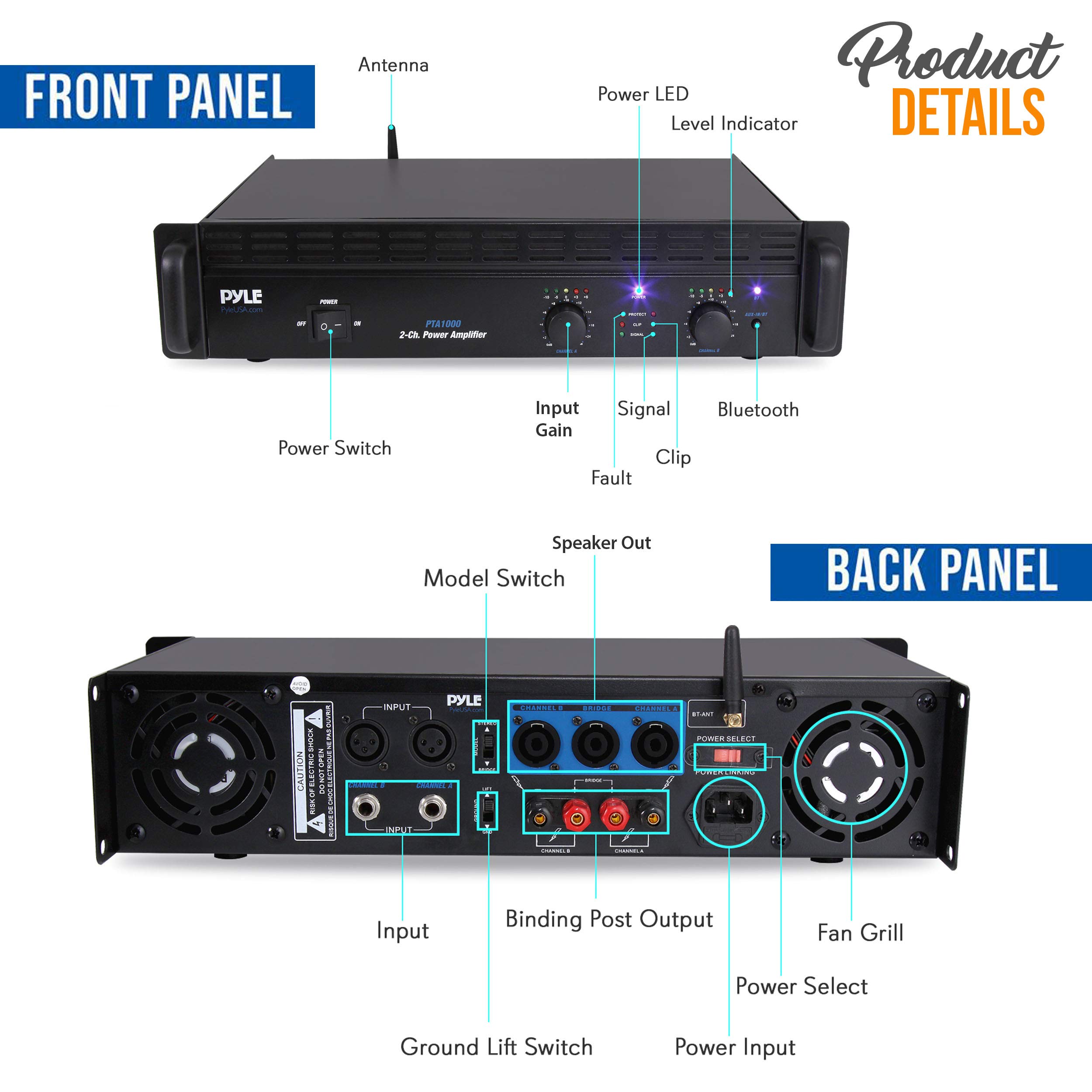 Foto 3 pulgar | Amplificador De Potencia Bluetooth Pyle Pro Pta1000.5 1000 W 2 Canales - Venta Internacional.