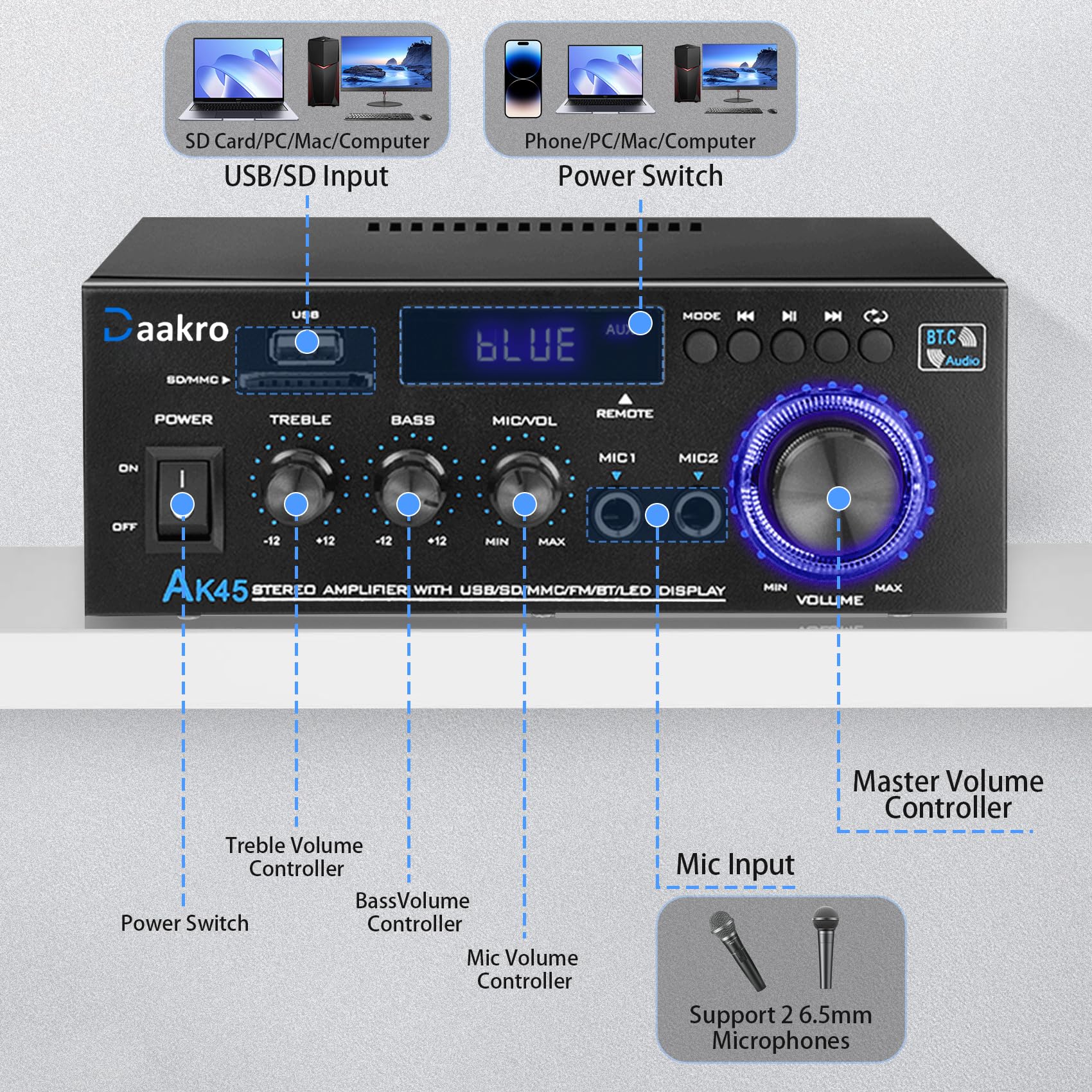Foto 6 pulgar | Amplificador De Audio Doméstico Daakro 2025 New Upgrade Ak45 50w+50w - Venta Internacional.