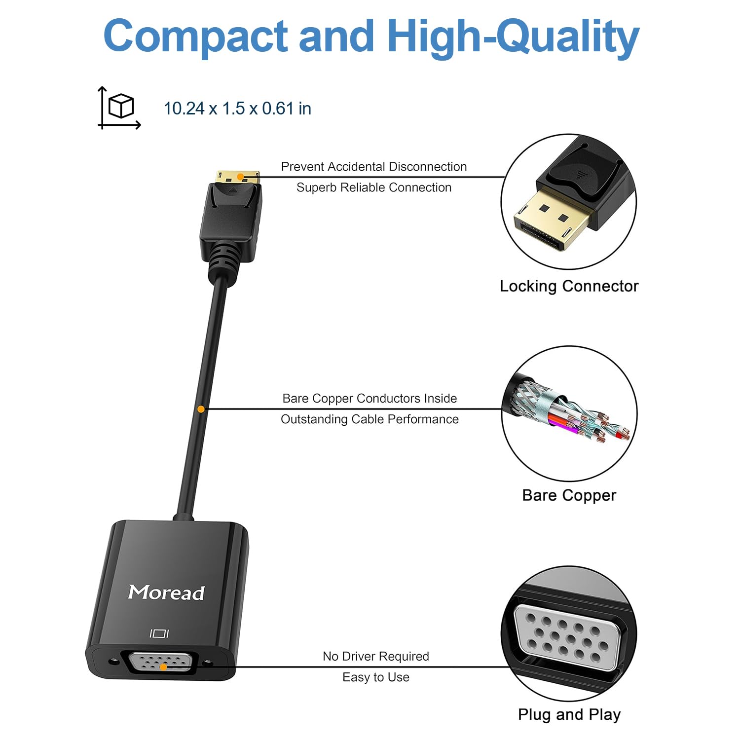 Foto 4 pulgar | Adaptador Displayport A Vga Moread Negro Macho A Hembra - Venta Internacional.