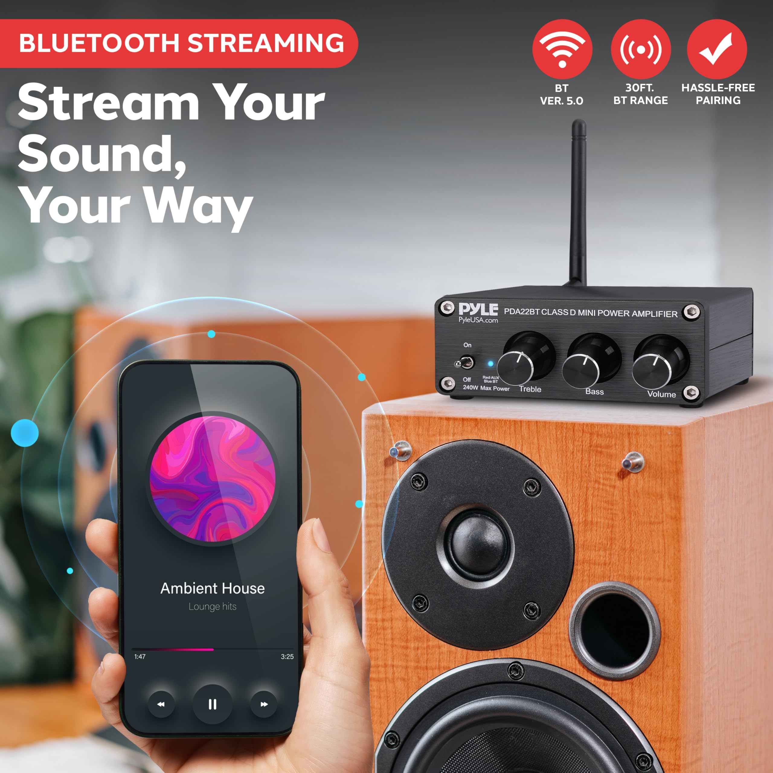 Foto 3 pulgar | Amplificador De Audio Doméstico Pyle Pda22bt Bluetooth 5.0 2x100w - Venta Internacional.
