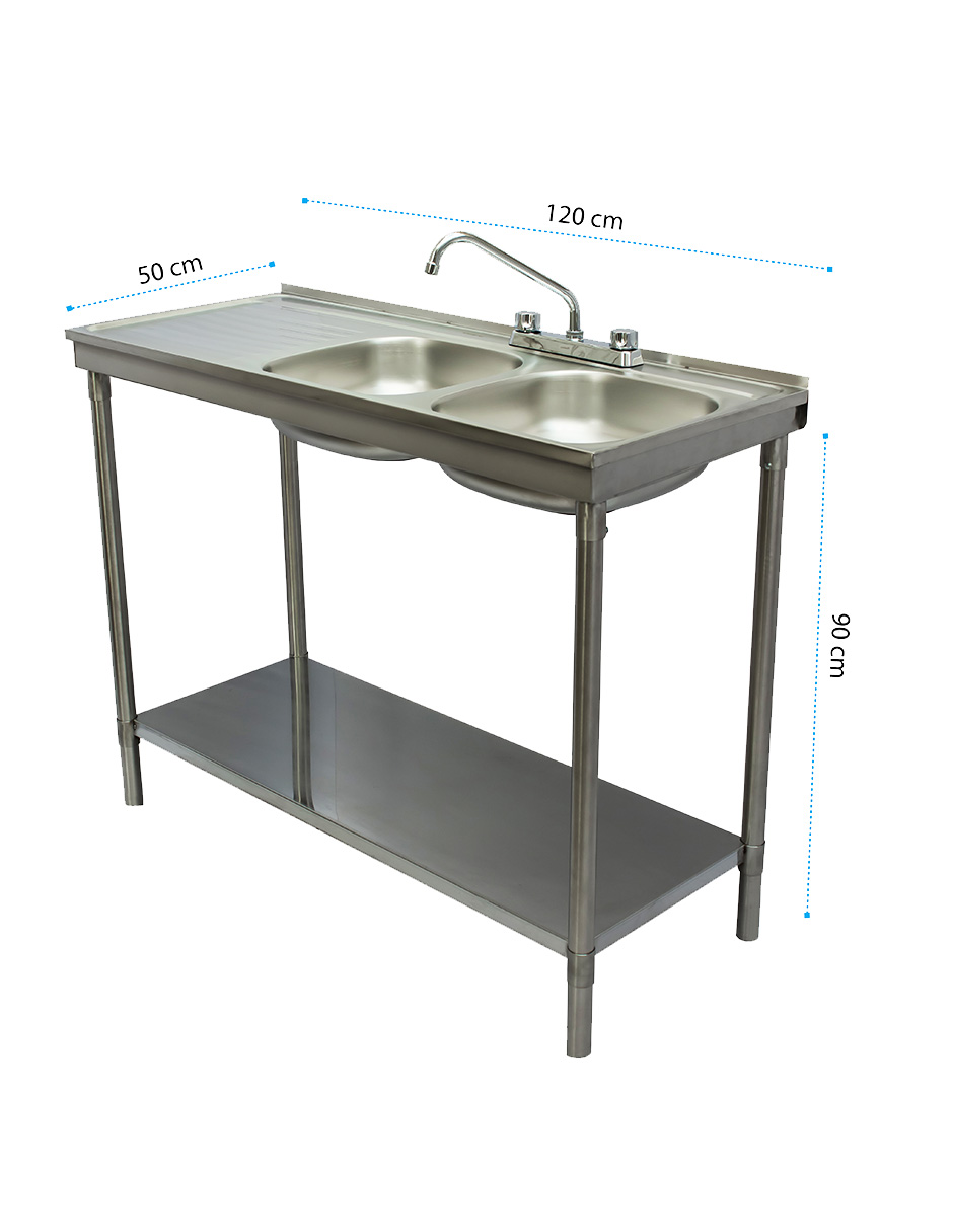 Fregadero Doble Tarje Derecho Mindejal Fe1-3 Gris De Acero Inoxidable Con Un Entrepaño