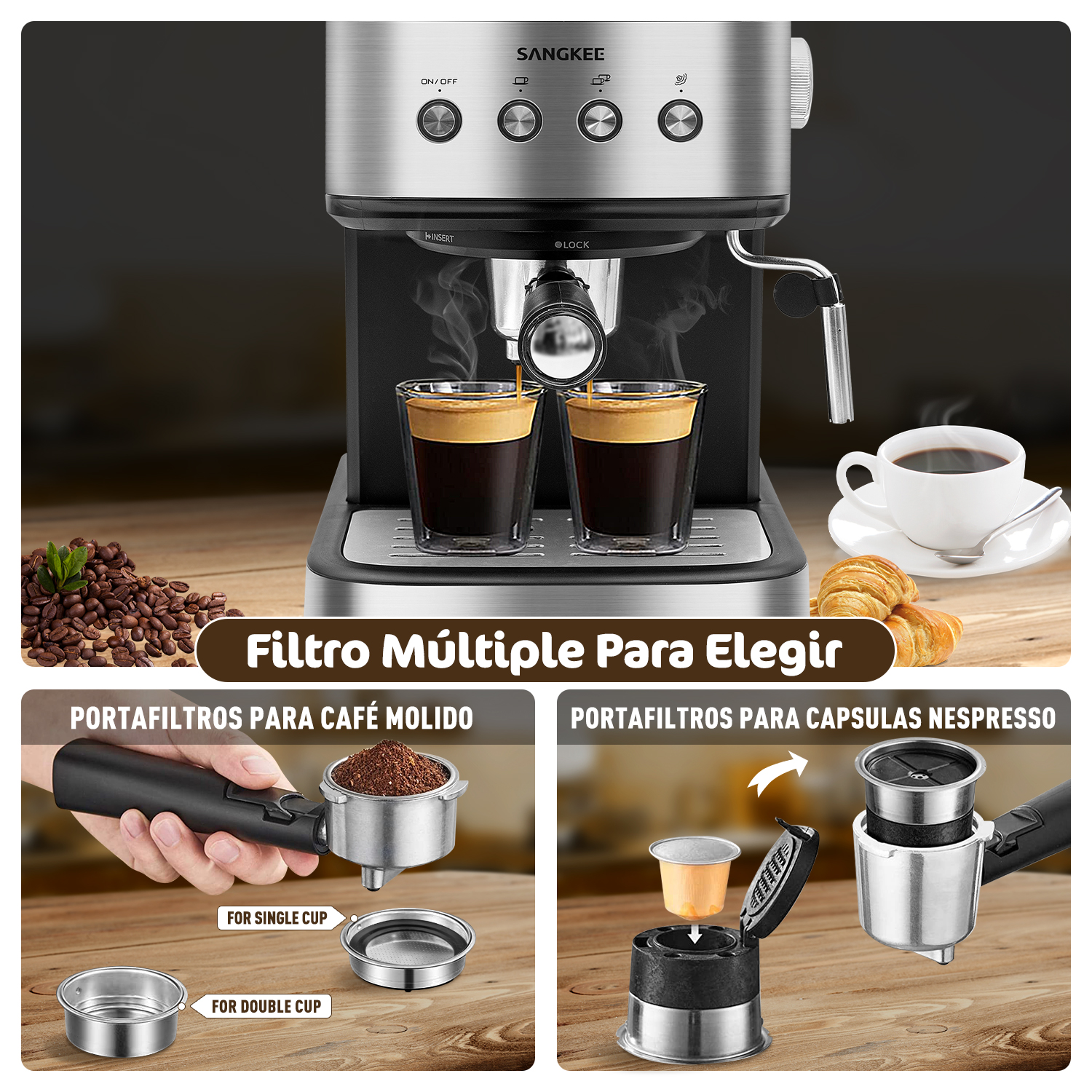 Foto 3 pulgar | Máquina de Café Espresso y Capuchino Sangkee K100069