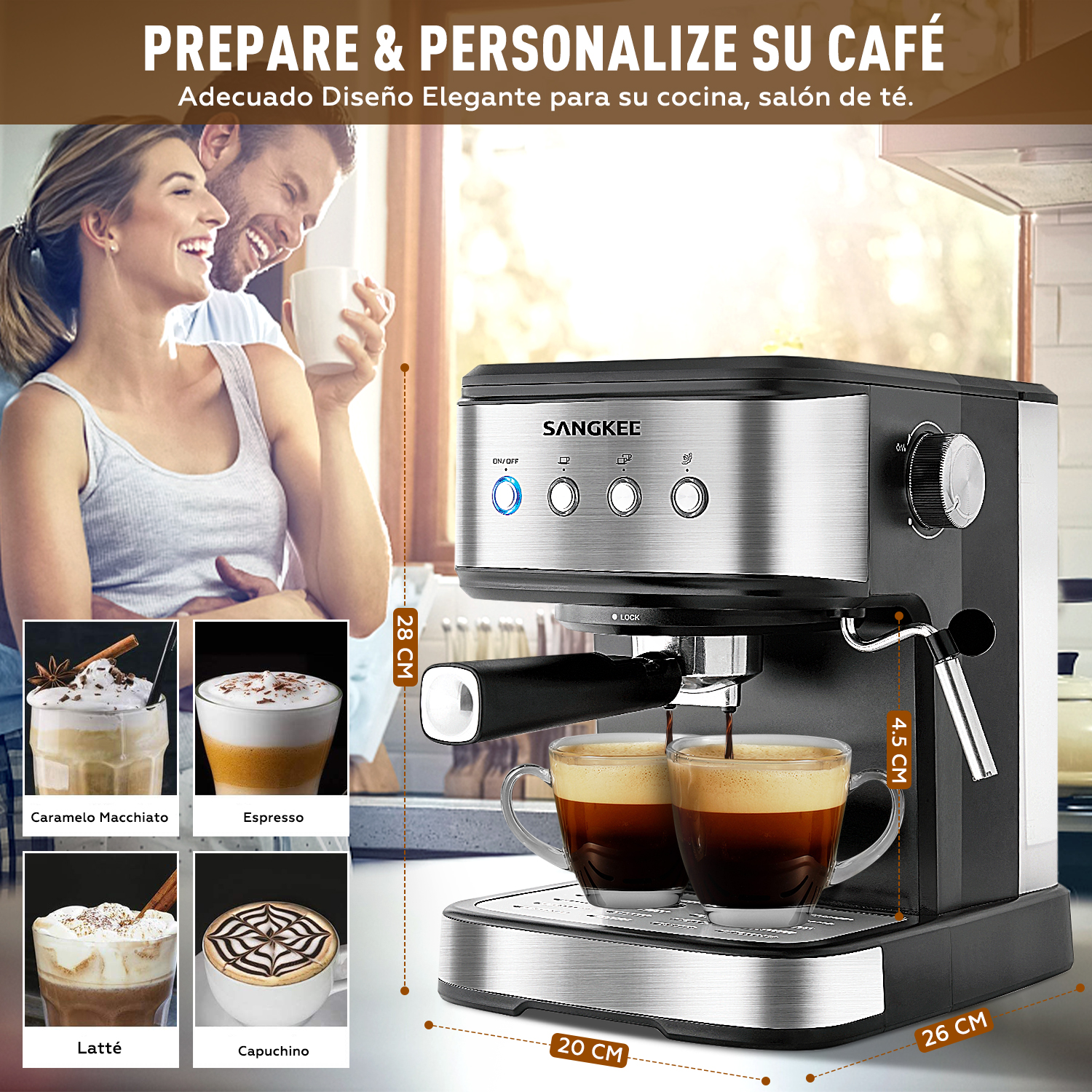 Foto 4 pulgar | Máquina de Café Espresso y Capuchino Sangkee K100069