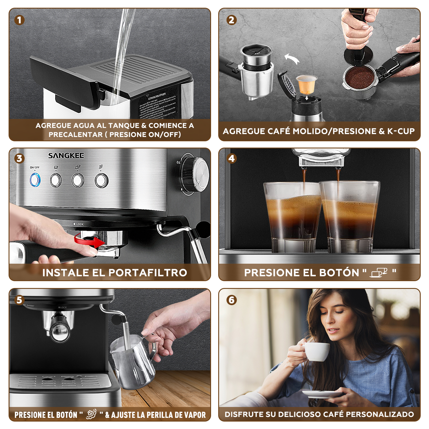 Foto 5 | Máquina de Café Espresso y Capuchino Sangkee K100069