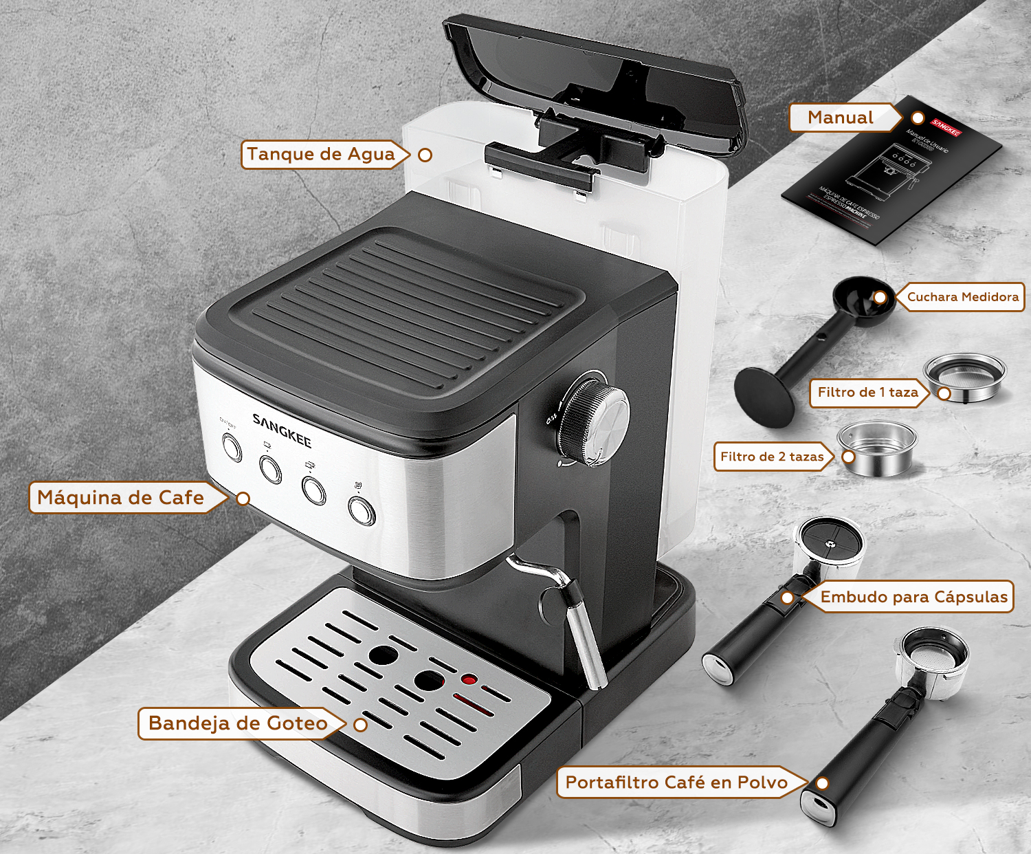 Foto 7 | Máquina de Café Espresso y Capuchino Sangkee K100069