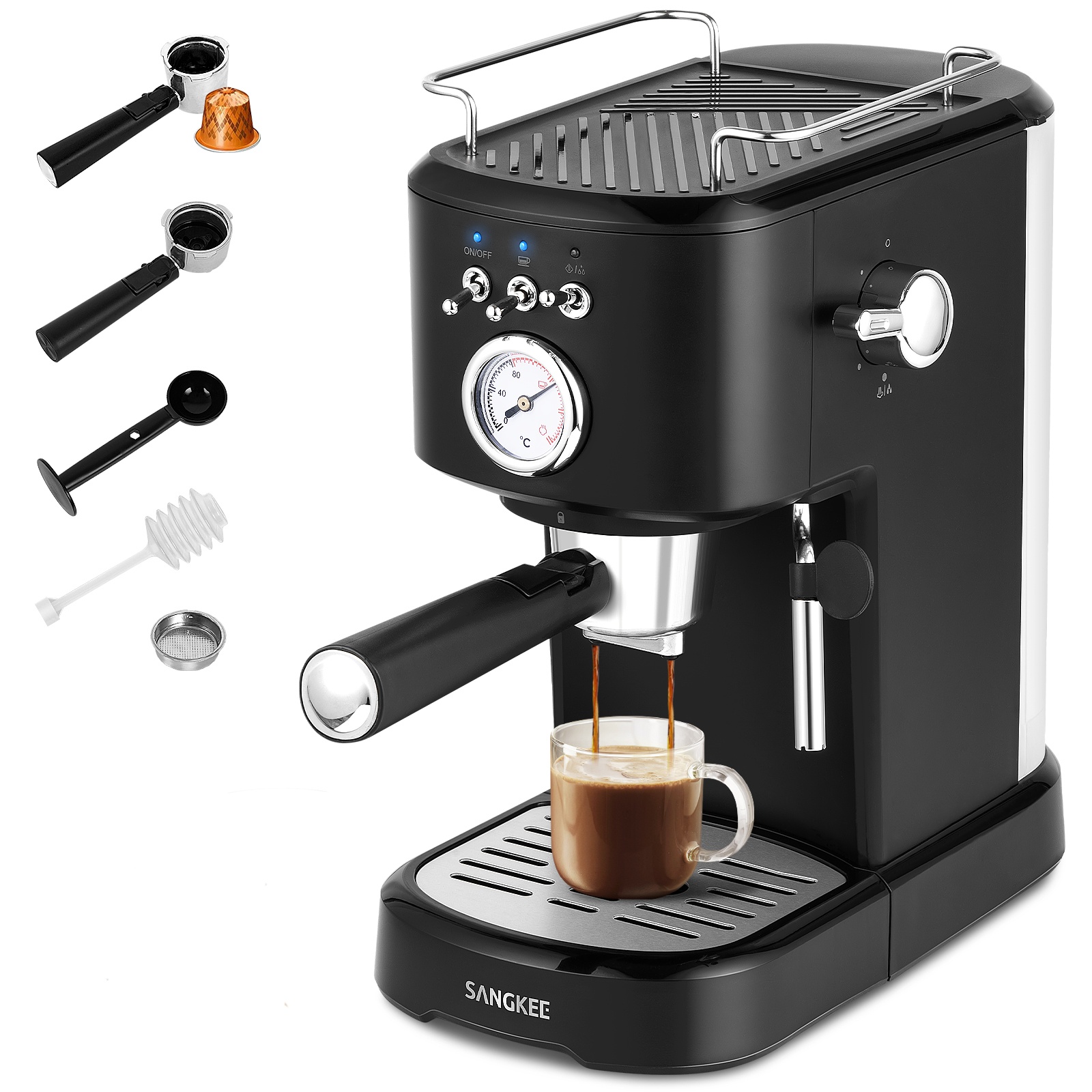 Máquina de Café Expresso Sangkee para Café Molido Cápsulas Nespresso