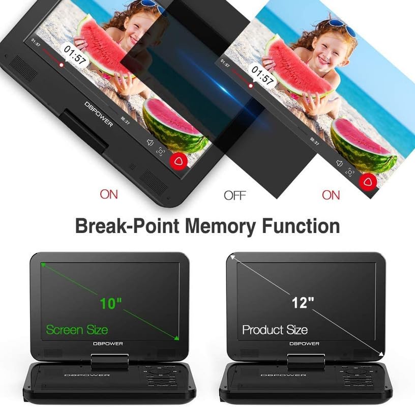 Foto 6 | Reproductor De Dvd Portátil Dbpower 12 Con Batería De 5 Horas Y Pantalla De 10 Pulgadas - Venta Internacional.