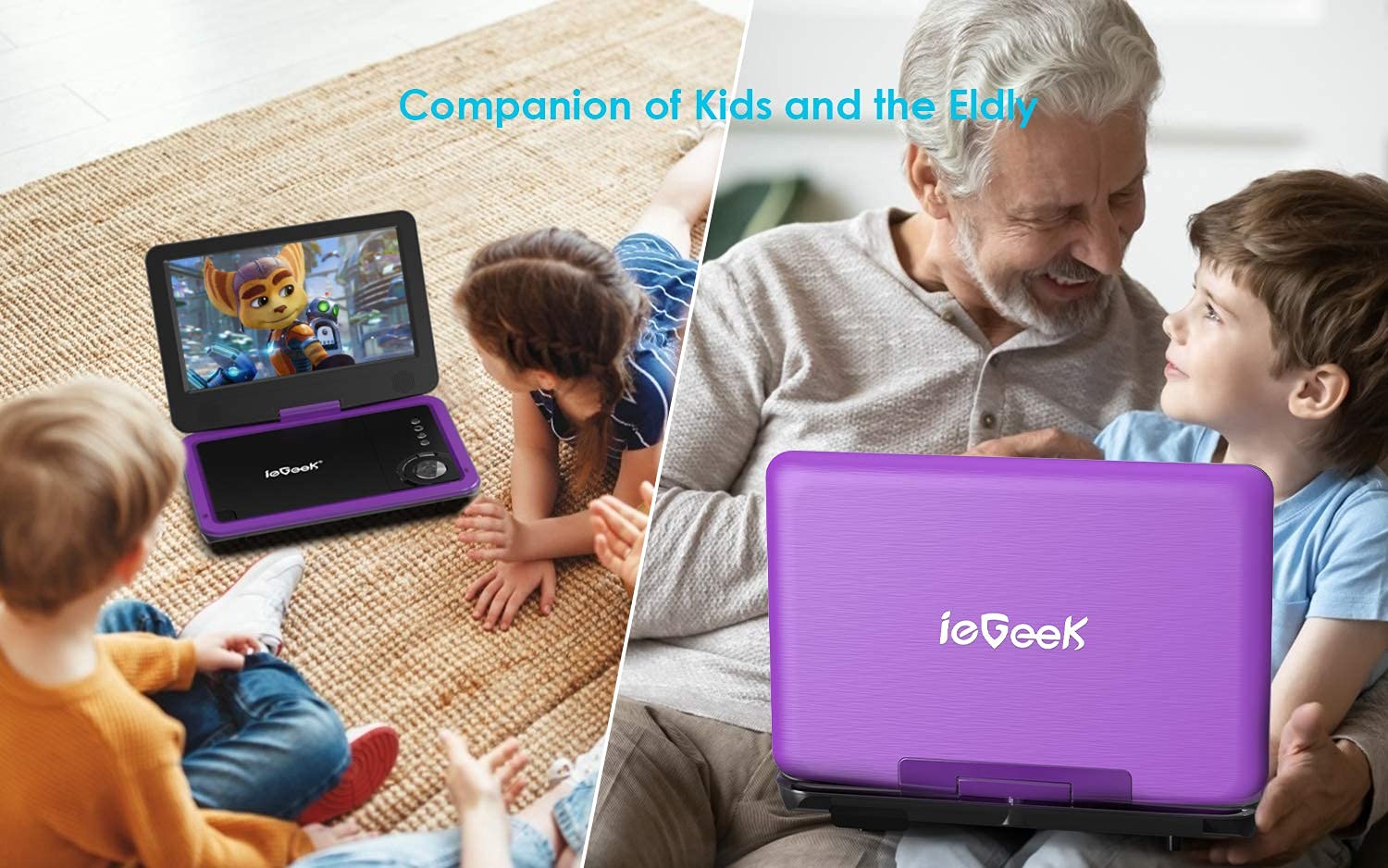 Foto 4 | Reproductor De Dvd Portátil Iegeek Con Pantalla Giratoria Hd De 12,5 Pulgadas, Color Morado - Venta Internacional.