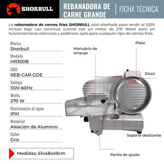 Foto 7 | Rebanadora Industrial 300 Shorbull Cortadora Embutidos