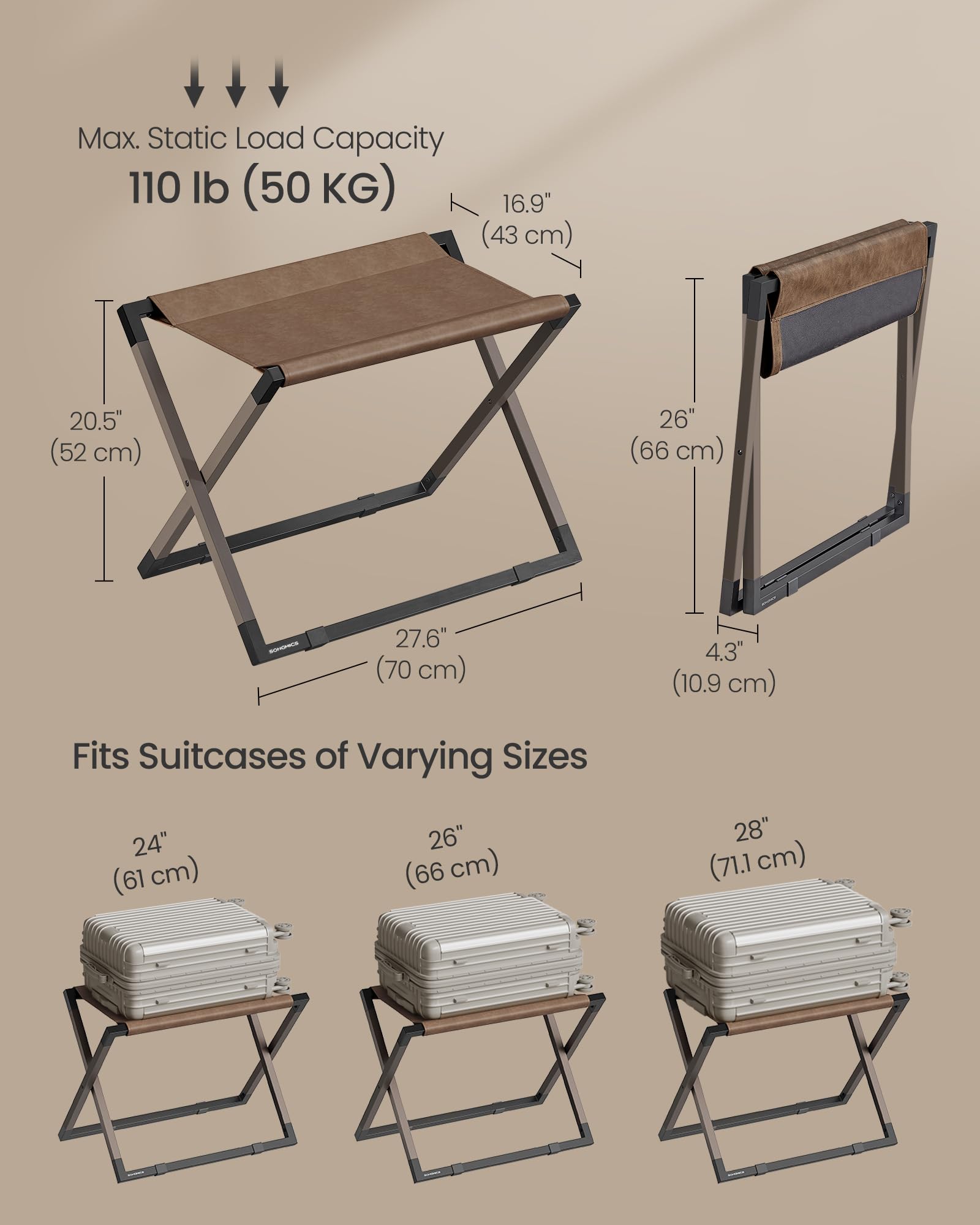 Foto 5 | Portaequipajes Songmics Urlr009k01 De Piel Sintética 50 Kg - Venta Internacional.