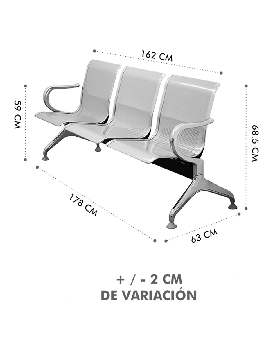 Foto 2 pulgar | Banca  3 Plazas P/sala De Espera Mindejal Mb3p Acero Banca De Espera 3 Plazas