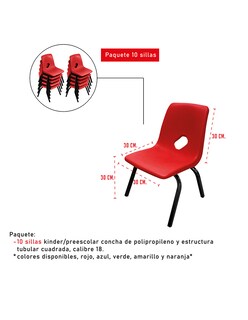 Foto 1 | 10 Sillas Office School Por Santivae Modelo 10silosk Rojo, Verde, Azul, Amarillo Y Naranja De Kinder