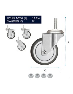 Foto 1 | Pack De 4 Ruedas Mindejal Minru30 Gris Acero Inoxidable Incluye Dos Con Freno Y Dos Sin Freno