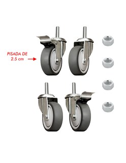 Foto 2 | Pack De 4 Ruedas Mindejal Minru30 Gris Acero Inoxidable Incluye Dos Con Freno Y Dos Sin Freno