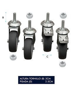 Foto 3 | Pack De 4 Ruedas Mindejal Minru30 Gris Acero Inoxidable Incluye Dos Con Freno Y Dos Sin Freno