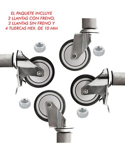 Foto 7 | Pack De 4 Ruedas Mindejal Minru30 Gris Acero Inoxidable Incluye Dos Con Freno Y Dos Sin Freno