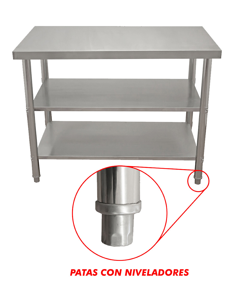 Foto 4 pulgar | Mesa Doble Entrepaño Mindejal WT0020 Gris de Acero Inoxidable 120 x 60 cm