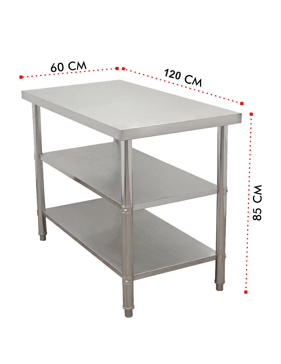 Foto 8 pulgar | Mesa Doble Entrepaño Mindejal WT0020 Gris de Acero Inoxidable 120 x 60 cm