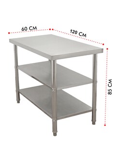 Foto 7 | Mesa Doble Entrepaño Mindejal WT0020 Gris de Acero Inoxidable 120 x 60 cm