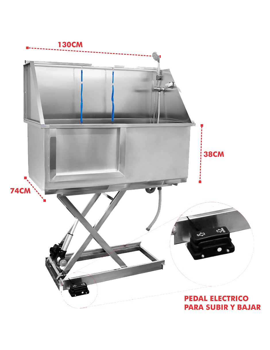 Bañera Para Mascotas Mindejal Bpm-170 Gris De Acero Inoxidable Pedal Eléctrico, Altura Ajustable $27,390