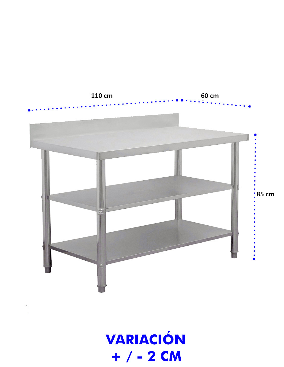 Foto 2 pulgar | Mesa A Pared Doble 110x60 Santiva Mespd05 Gris De Acero Inoxidable Doble Entrepaño