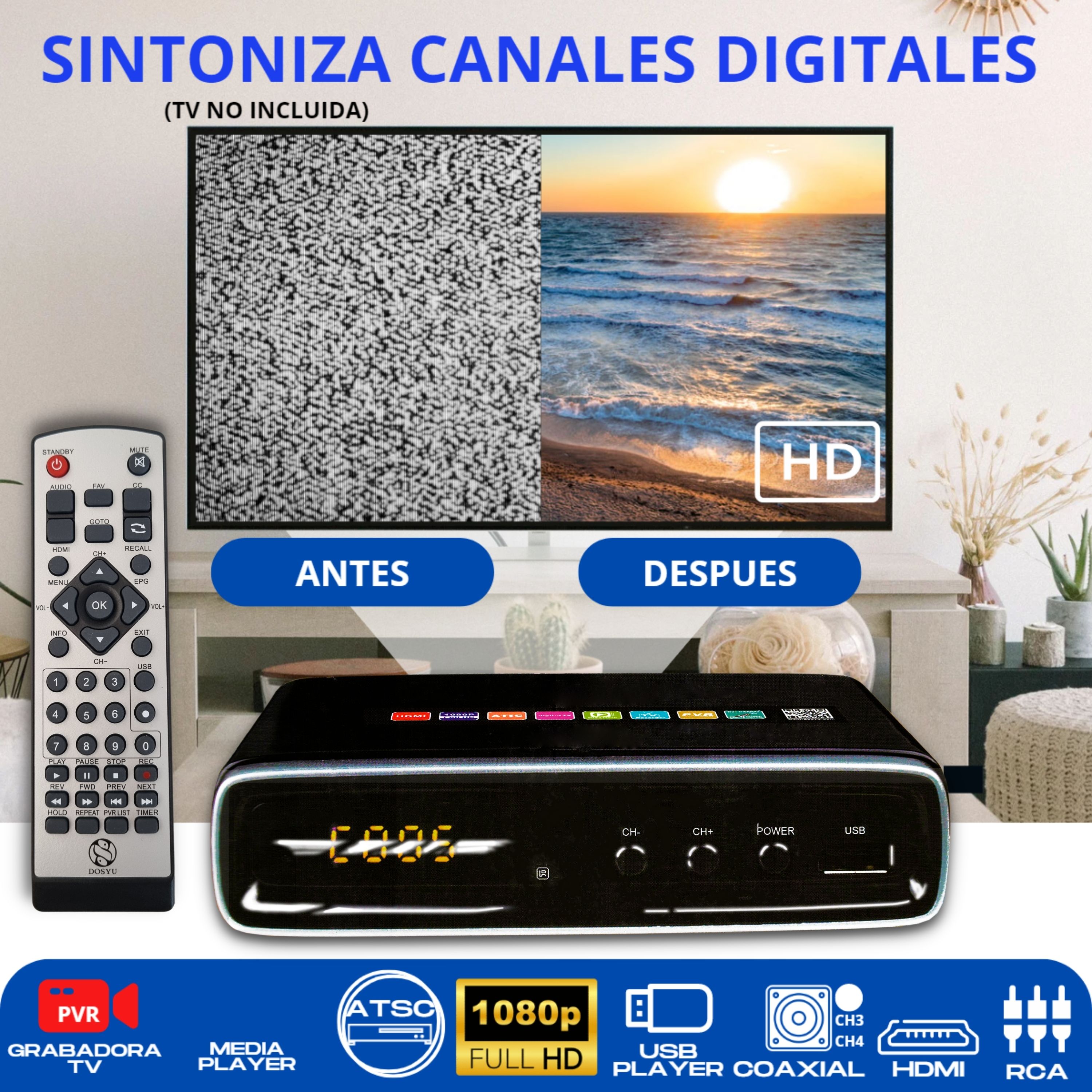 Foto 3 pulgar | Decodificador Full Hd 1080p - Sintonizador Digital Para Televisores Convencionales - Grabación Pvr Y Control Remoto