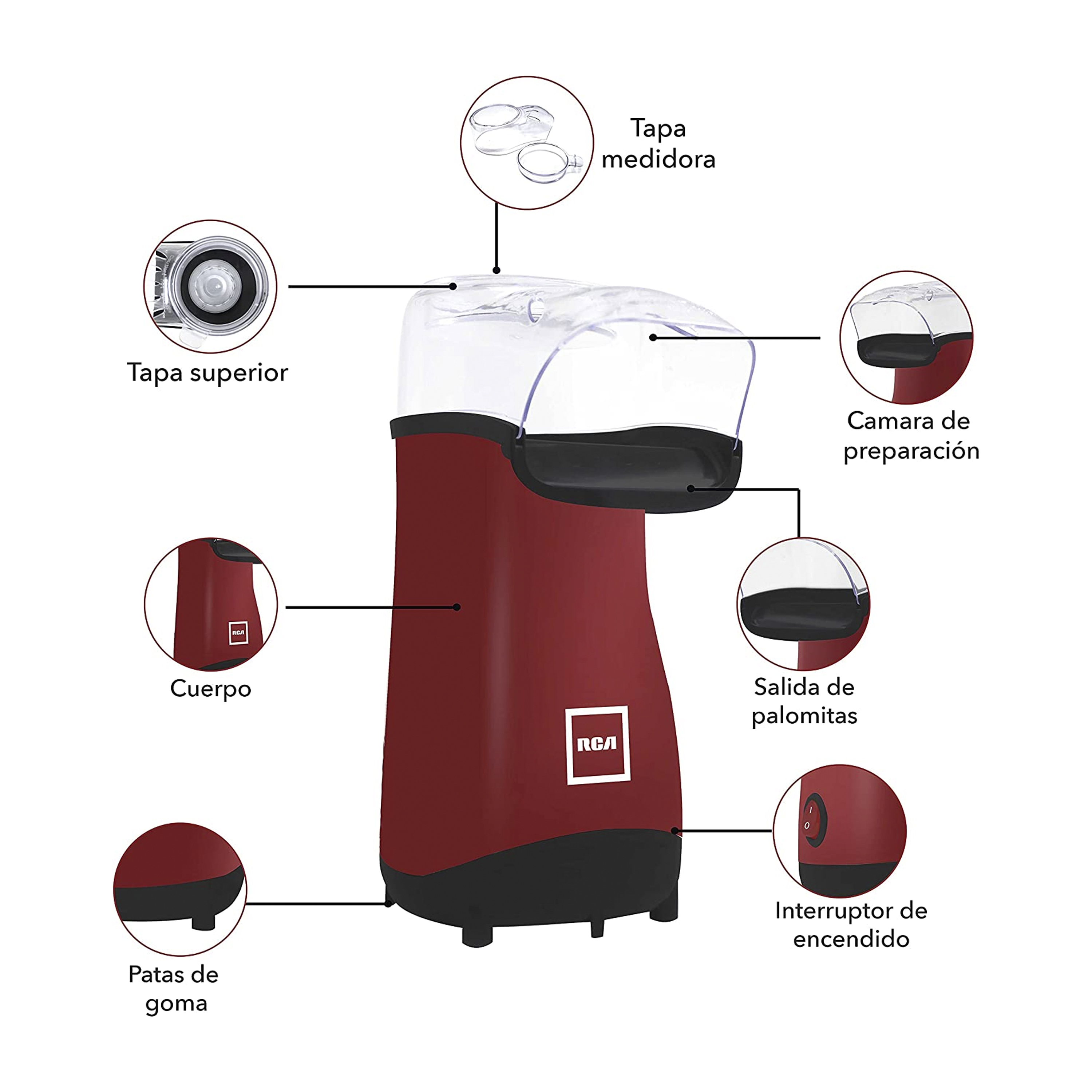 Foto 4 | Palomitero con Tapa Medidora RCA RC-1025 Rojo