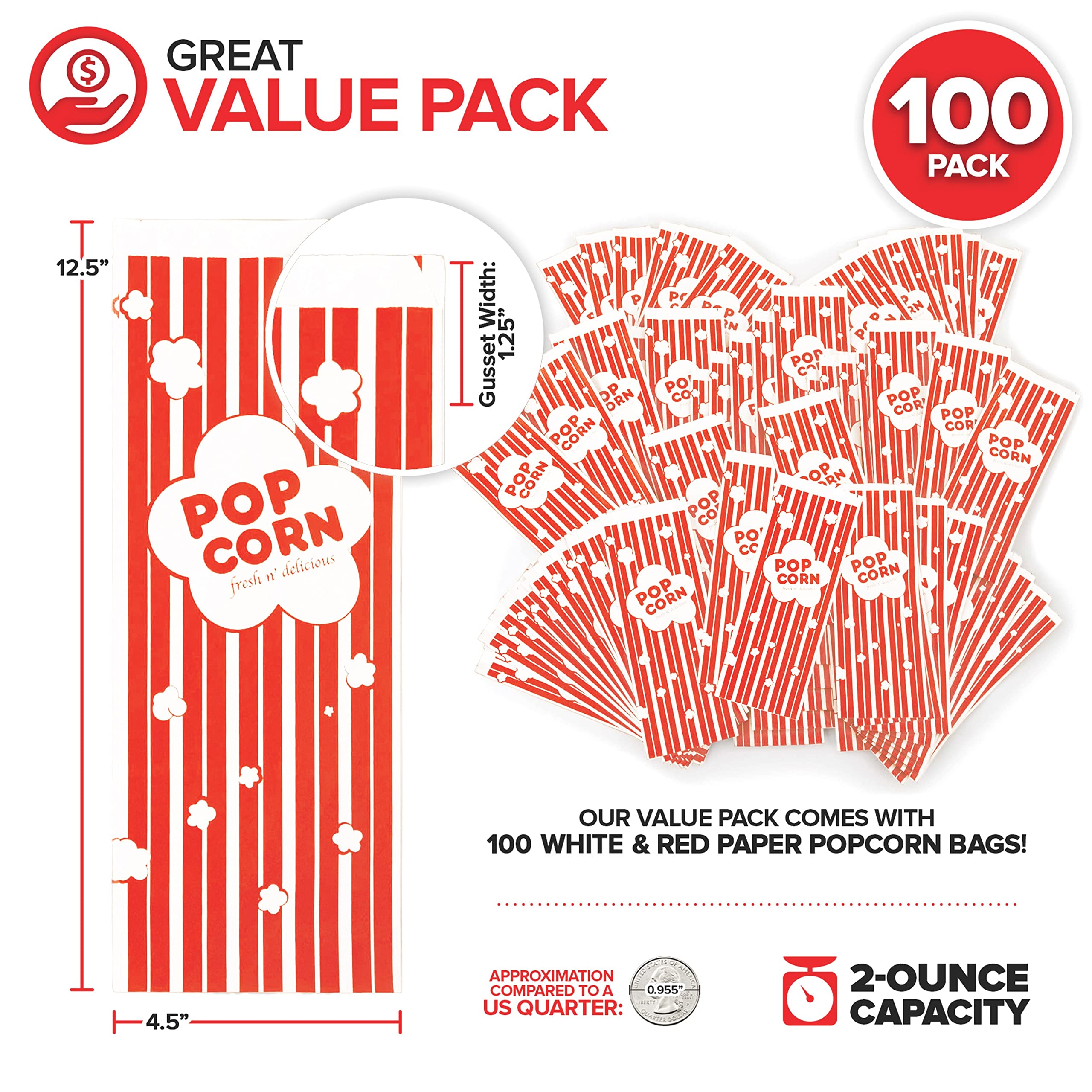 Foto 4 pulgar | Bolsas Para Palomitas Stock Your Home  Papel De 2 Onzas (100 Unidades)  Rojo Y Blanco - Venta Internacional.