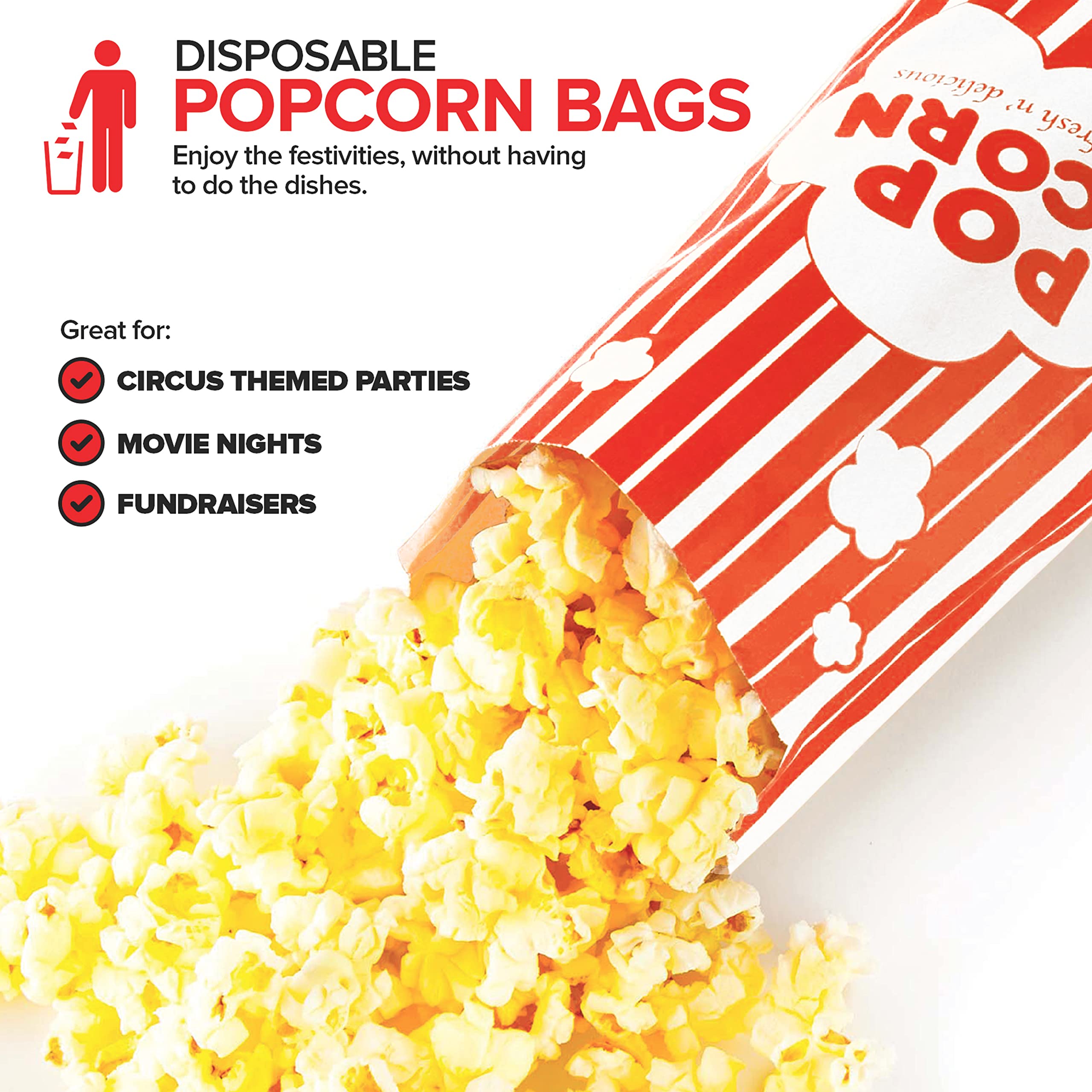 Foto 5 pulgar | Bolsas Para Palomitas Stock Your Home  Papel De 2 Onzas (100 Unidades)  Rojo Y Blanco - Venta Internacional.