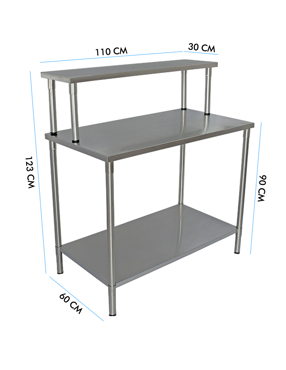 Mesa Isla Con Entrepaño Y Repisa Mindejal 110 Acero Mesa Isla Con Entrepaño Y Repisa 110