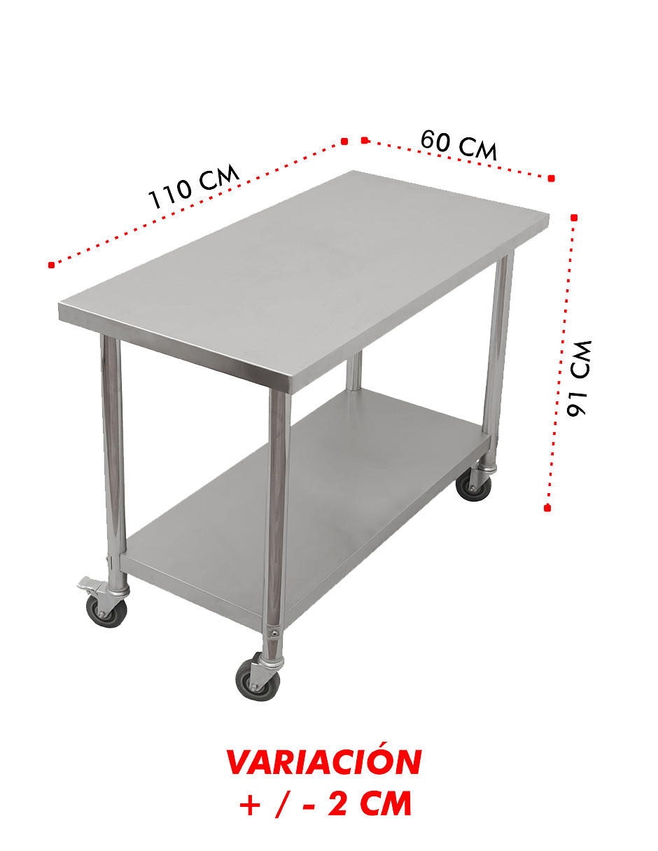 Foto 1 | Mesa 110x60 Mindejal Mer-60-s Gris De Acero Inoxidable Con Ruedas
