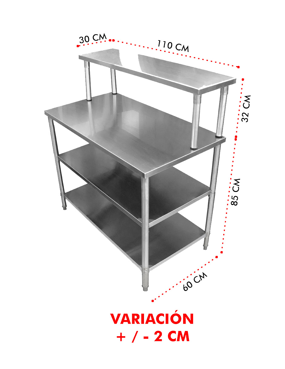 Foto 6 | Mesa Doble Entrepaño Mindejal MCR-062R2 Gris de Acero Inoxidable con Repisa