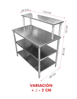 Foto 6 | Mesa Doble Entrepaño Mindejal MCR-062R2 Gris de Acero Inoxidable con Repisa