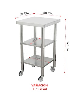 Foto 1 | Mesa Isla 50x50 Mindejal Mtt-50-50 Gris De Acero Inoxidable Con Doble Entrepaño