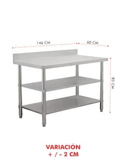 Foto 1 | Mesa A Pared Doble 146x60 Mindejal Mcr-146-2 Gris De Acero Inoxidable Doble Entrepaño