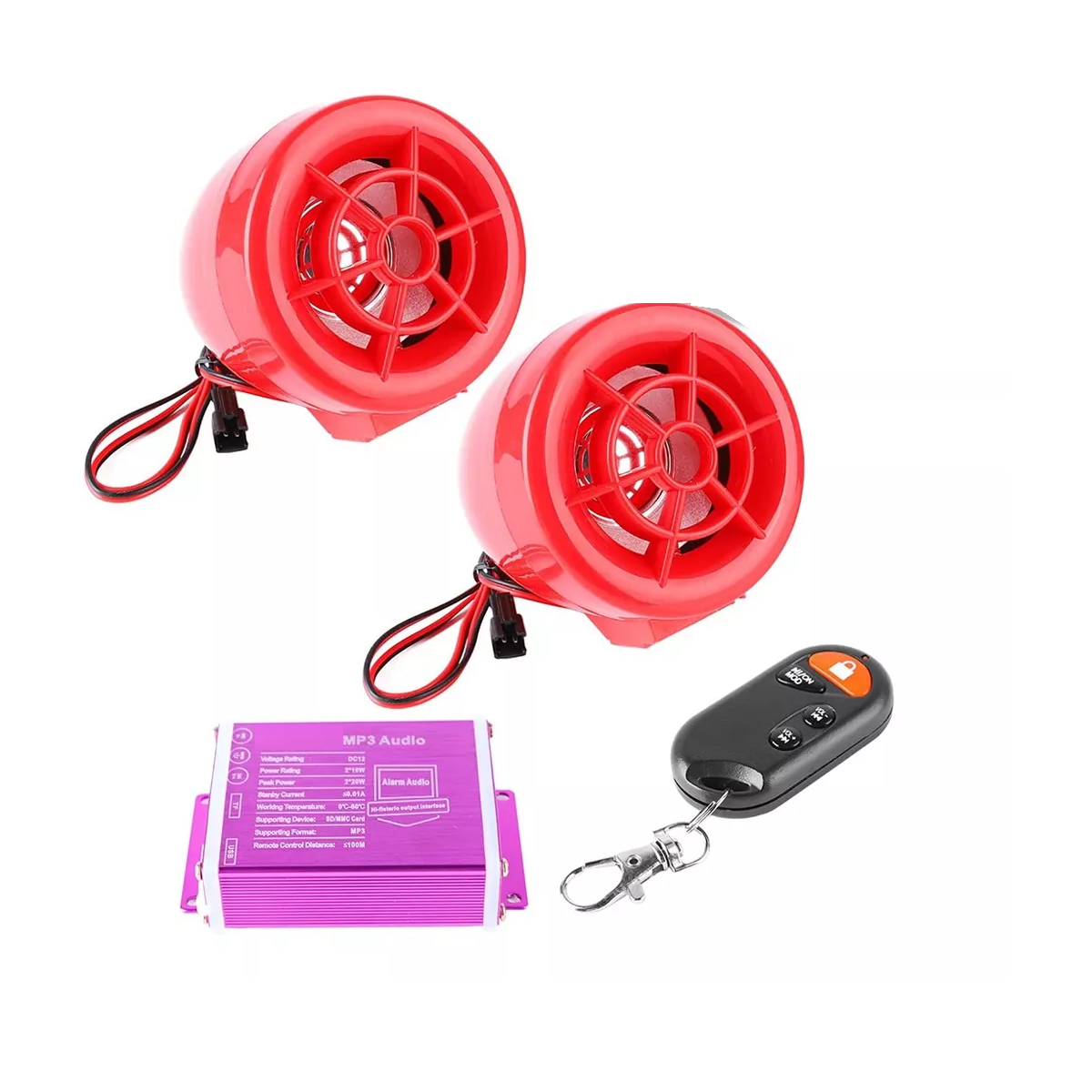 Bocina Alarma Moto Estereo A Prueba De Agua Usb/tarjeta Eo Safe Imports Esi-15473 Rojo