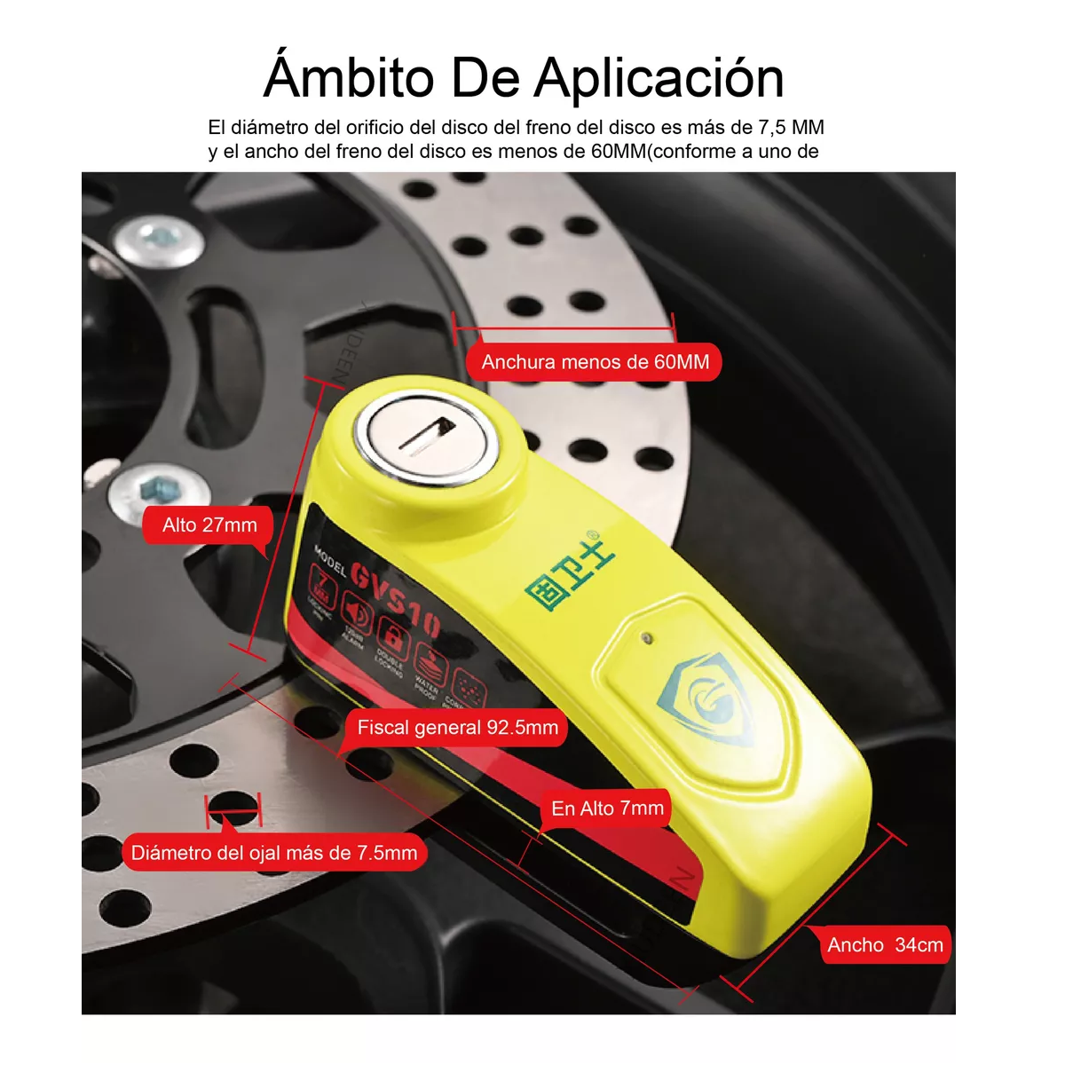 Foto 4 pulgar | Alarma De Candados De Discos De Freno Moto Eo Safe Imports Esi-16819 Amarillo