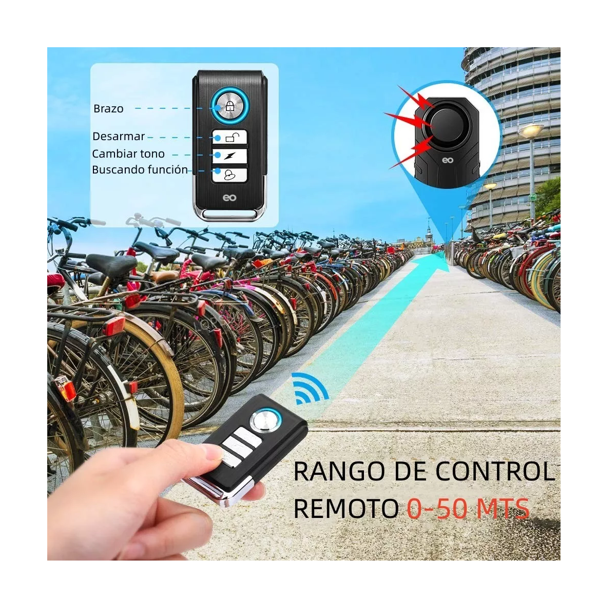 Foto 4 pulgar | Control Remoto Alarma Para Motocicleta, Bicicleta Eo Safe Imports Esi-10197-1 Negro