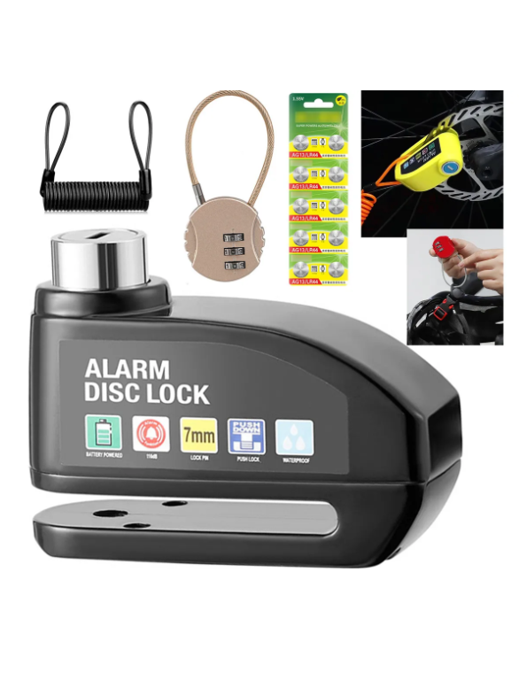 Foto 1 | Alarma Bloqueo Impermeable Moto Bicicleta Freno Disco Candado 110db Con 2 Llaves Seguridad Motocicleta Y Pequeñ