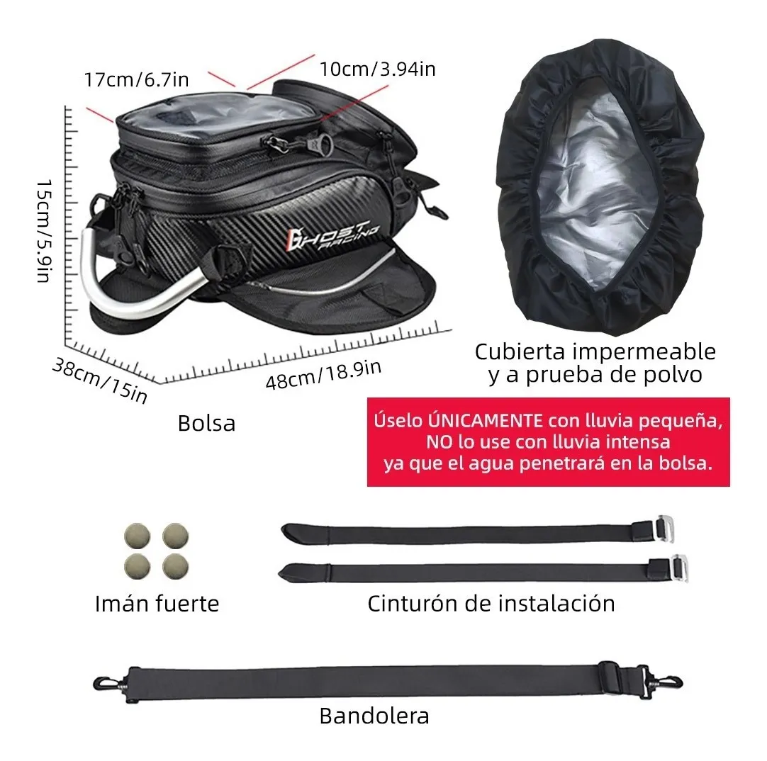 Foto 3 pulgar | Bolsa de Depósito con Imanes y Correas para Moto color Negro