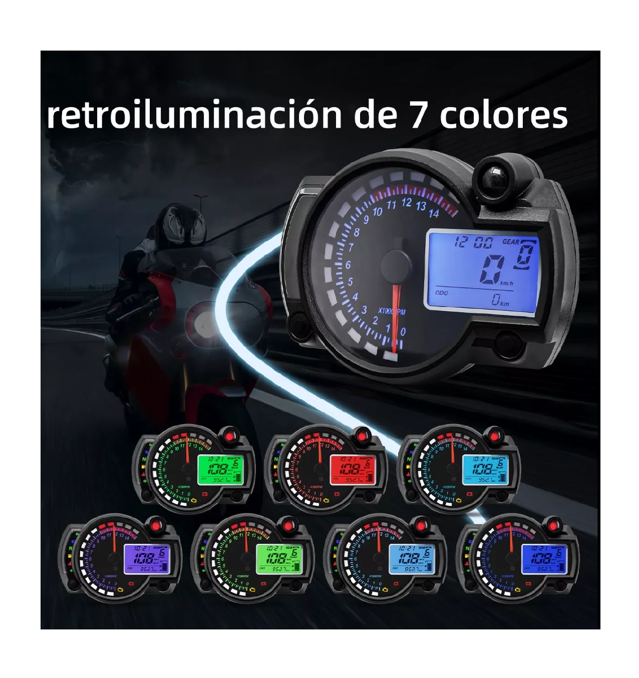 Foto 5 pulgar | Velocímetro BELUG color Negro Moto Tablero Universal Digital Deportiva 7 Colores