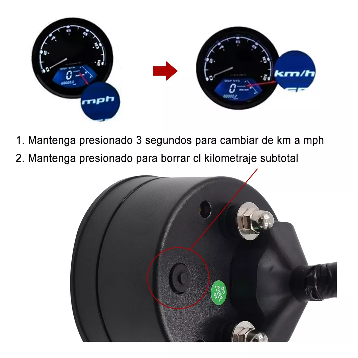 Foto 4 pulgar | Velocimetro Con Digital Para Tablero Led Moto Universal Eo Safe Imports Esi-12301 Negro