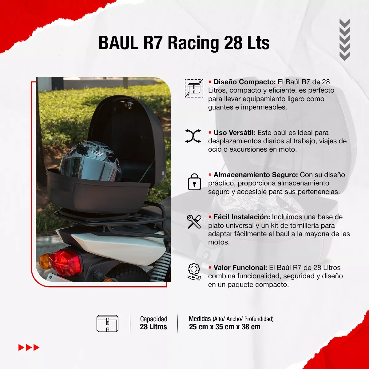 Foto 4 pulgar | Baul Trasero Motocicleta R7 Negro 28 Lts Eo Safe Imports Esi-18973 Negro