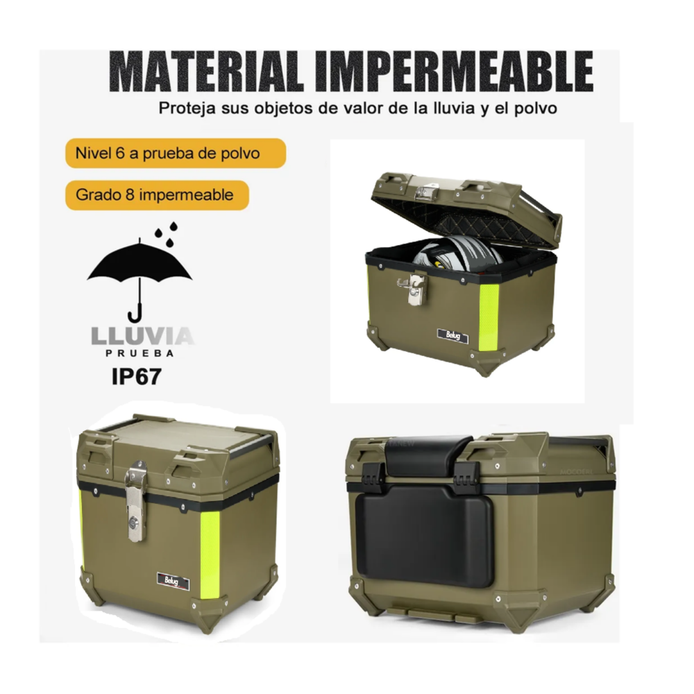 Foto 3 pulgar | Baúl Trasero  Belug Caja Moto Abs Respaldo Acojinado 45l 1cascos Navy Green