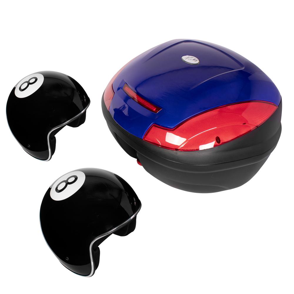 Kit Caja Portaequipaje Y Cascos Para Moto Kinlley Bl43lw/led Color Azul