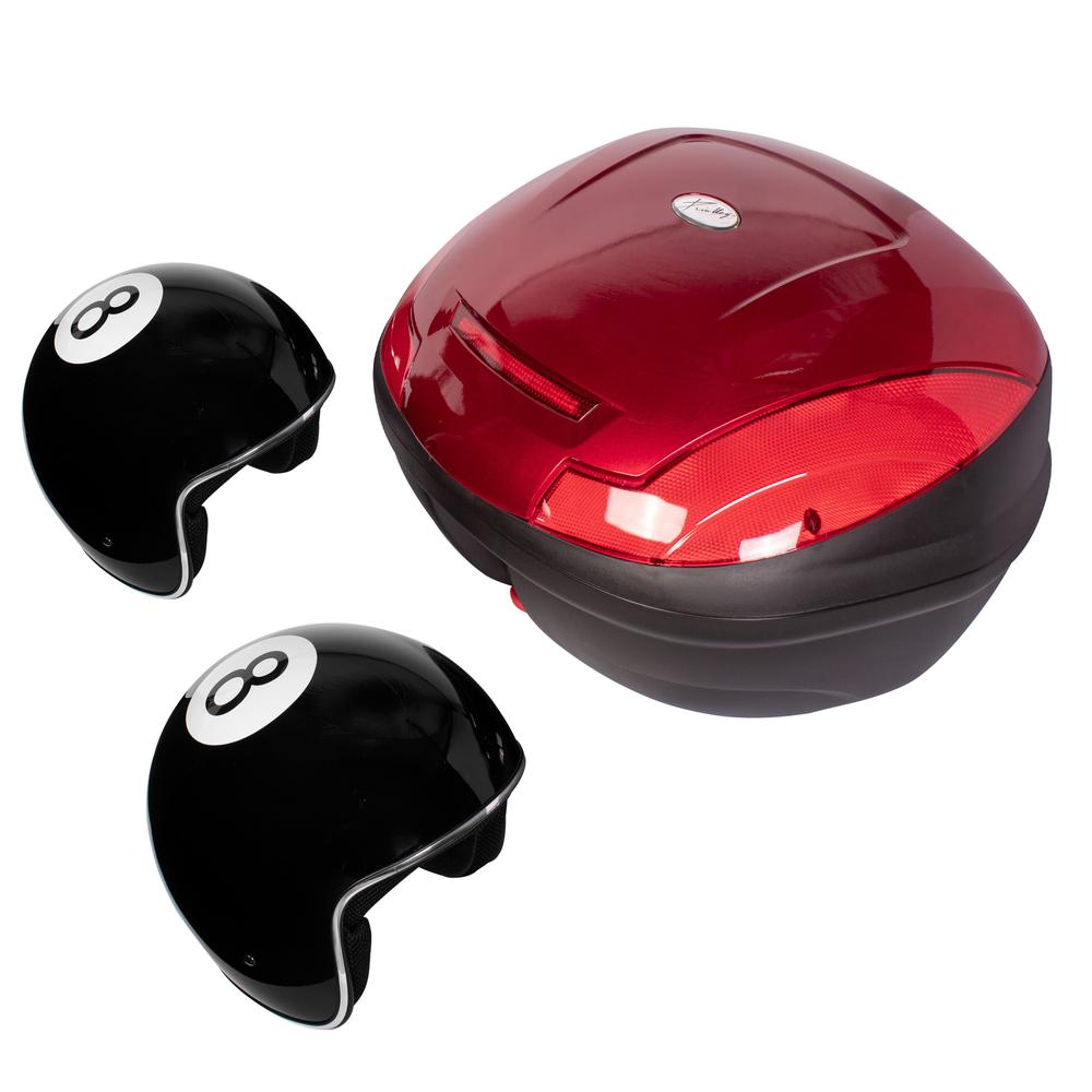 Kit Caja Portaequipaje Y Cascos Kinlley Rd43lw/led Color Rojo