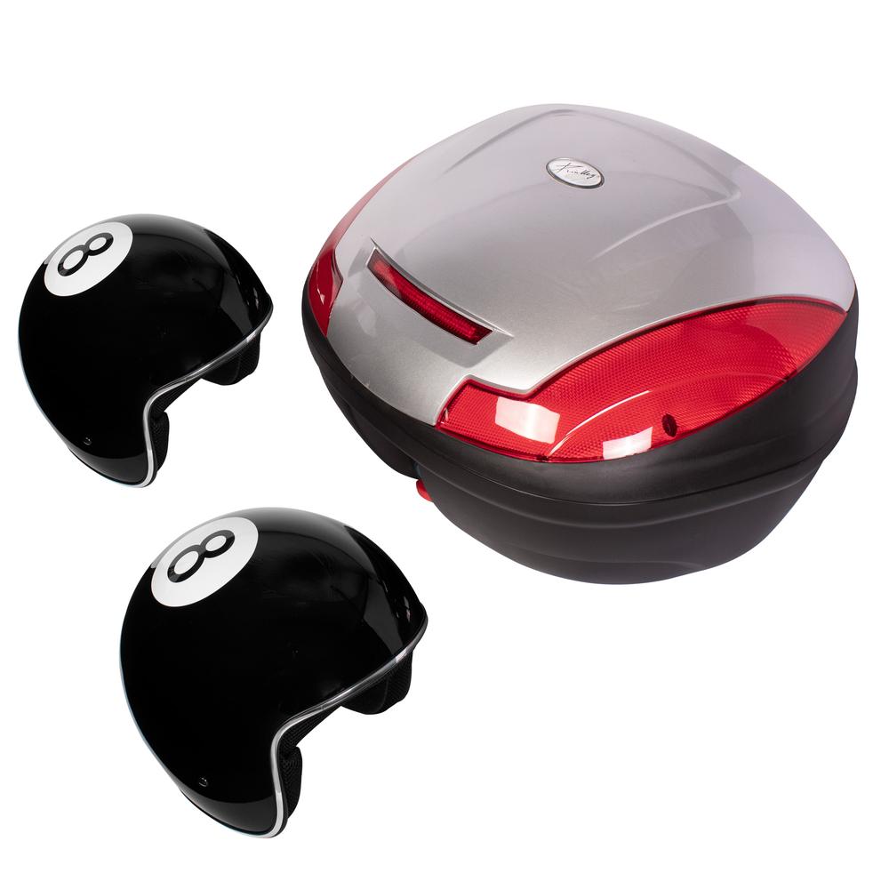 Kit Caja Portaequipaje Y Cascos Para Moto Kinlley Slvr43lw/led Color Plata $2,800