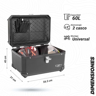 Foto 2 | Caja Portaequipajes para Motocicleta Kinlley 60l con Forro Universal Negro