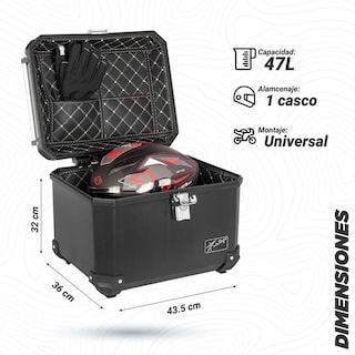 Foto 2 | Caja Portaequipajes para Motocicleta Kinlley 47l con Respaldo y Forro Universal Negro