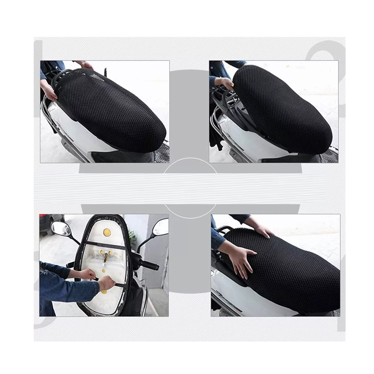 Foto 3 pulgar | Funda Cubre Asiento Malla para Moto +2 Cuerdas Elásticas XXL Eo Safe Imports Si-9018 Negro